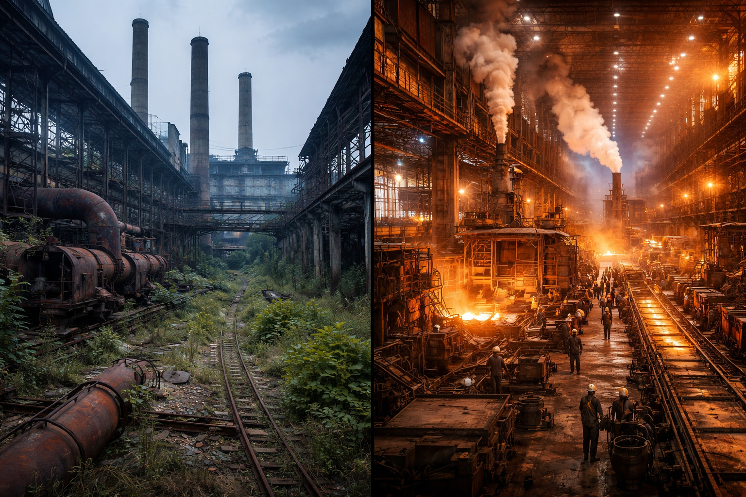 유럽 폐공장과 아시아 가동 공장의 대비